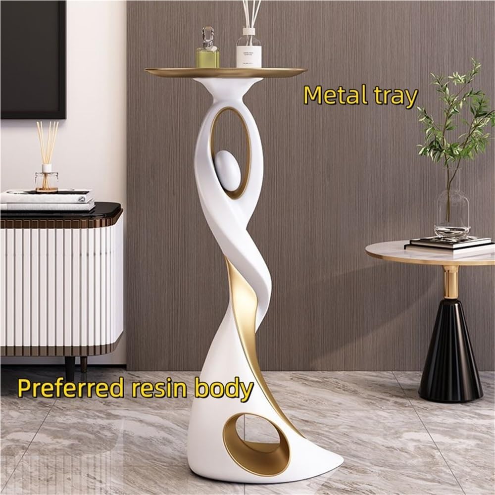 Special Metal End Table with Tray Top, Modern Creative Resin Statue, Floor-Standing Dancing People Sculpture Tray for Living Room(Black)
