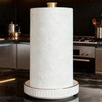 Paper Towel Holder, Ceramic Heavy Plate Base Wobble-Free, Roll Stand-Gold | Effortless Cleaning and Easy to Assemble, Super Large for Triple Rolls, High End Looking as a Good Gift for Kitchen Island