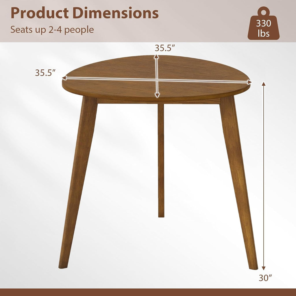 GOFLAME 35.5” Triangle Dining Table, Mid-Century Modern Kitchen Table with Solid Rubber Wood Legs, Space-Saving Dinner Table for Living Room, Dining Room, Apartment, Small Space, Walnut