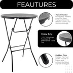 BTEXPERT 32" Round 43" Bar Height Folding Commercial Portable Banquet Plastic Coffee Dining Cocktail Table for Wedding Party Event Home Kitchen Indoor Outdoor Standing Walking-Black