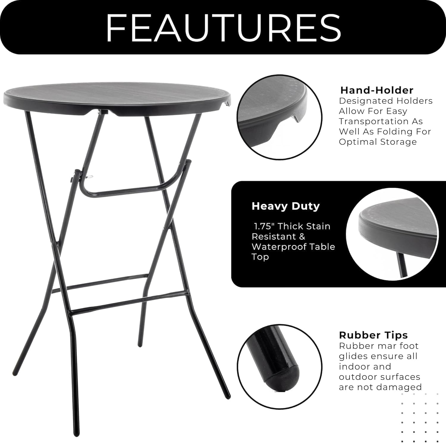BTEXPERT 32" Round 43" Bar Height Folding Commercial Portable Banquet Plastic Coffee Dining Cocktail Table for Wedding Party Event Home Kitchen Indoor Outdoor Standing Walking-Black