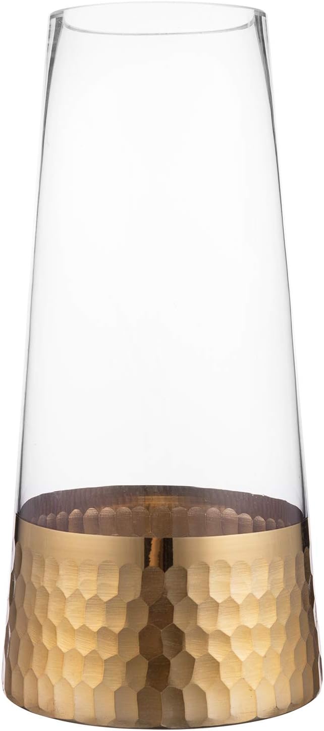 MyGift Glass and Gold Bottom Flower Vases, 10 inch Clear Glass Vases for Table Centerpieces Home Decor