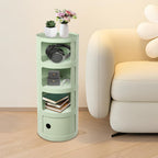 Round Nightstand, 4 Tier Circular Side Table with Sliding Doors, Modern Cylindrical Storage Cabinet with Wheels, Small Rolling Bedside Table for Bedroom Living Room, 12.6x30 Inch, 88.18 Lbs Capacity
