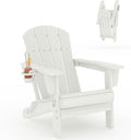 Garvee Folding Adirondack Chair, HDPE Outdoor Patio Chair with Cup Holder, All Weather Resistent Wooden Textured for patios, Decks, Gardens, fire Pit, White