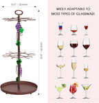 Farmhouse Metal Wine Rack with Glass Holder Decor, Countertop Champagne Bottle & Hanging Wine Glass Holder Stand,Tabletop Stemware Storage Rack with 6 Hooks for Kitchen, Dining Table,Bar