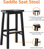 Amazon Basics Solid Wood Saddle-Seat Counter Height Bar Stools for Kitchen Island and Home Bar with Footrest, 29-Inch Height, Black, Set of 2