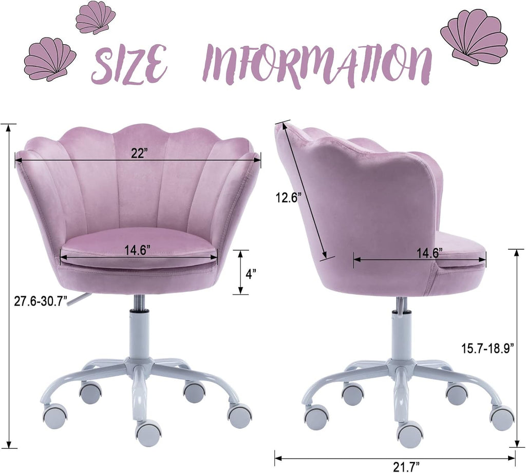 Cute Kids Desk Chair, Velvet Adjustable Ergonomic Chair for Students, Modern Upholstered Swivel Rolling Vanity Chair Child Computer Chair for Girls Bedroom/Study Room/Make Up, Light Purple