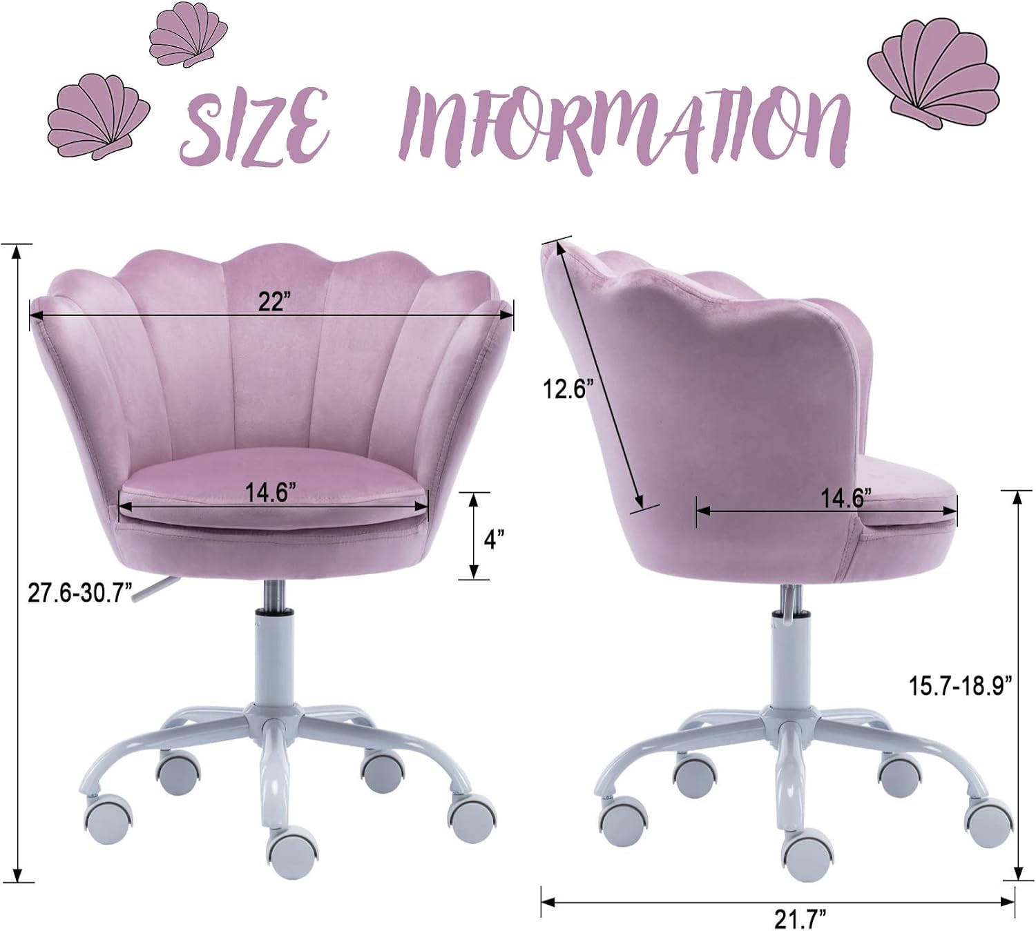 Cute Kids Desk Chair, Velvet Adjustable Ergonomic Chair for Students, Modern Upholstered Swivel Rolling Vanity Chair Child Computer Chair for Girls Bedroom/Study Room/Make Up, Light Purple