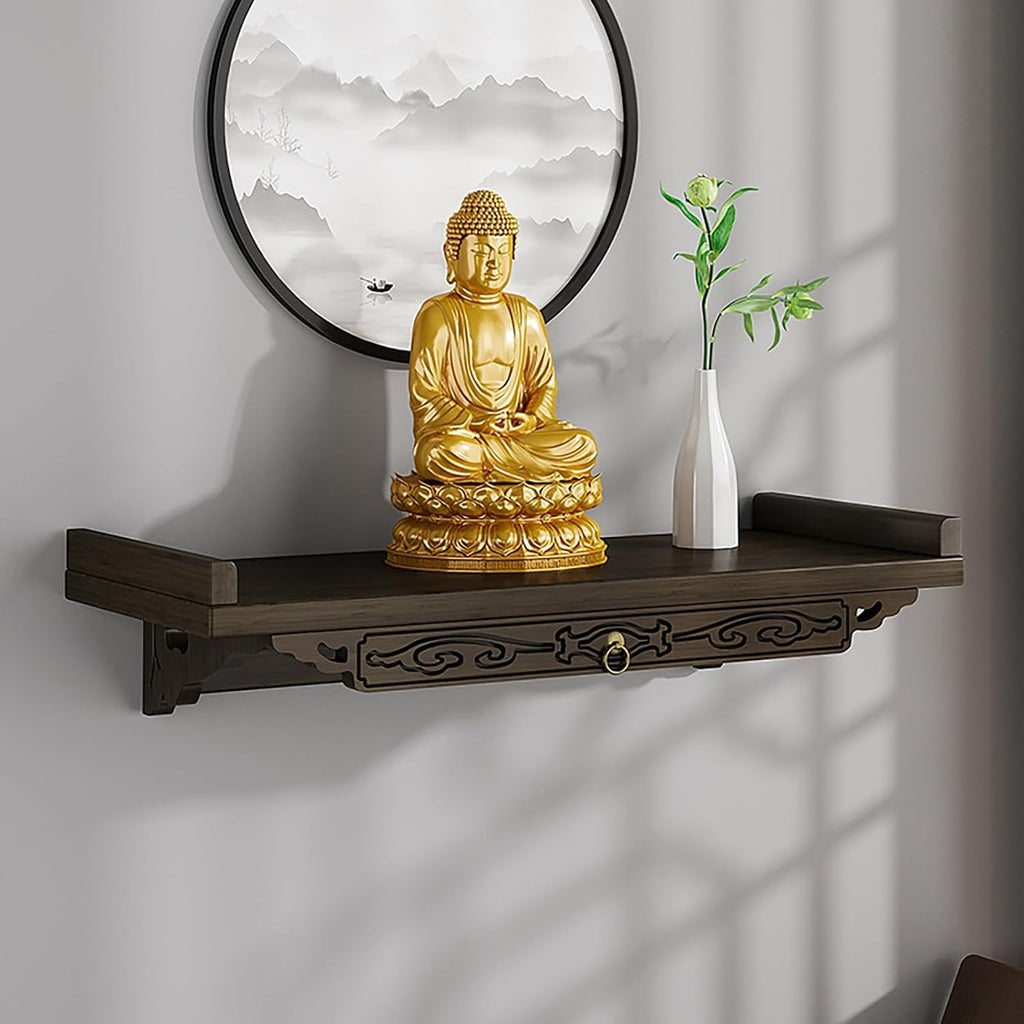 Chinese Personal Buddha Niches Shrine Meditation Table, Bamboo Meditation Altar Table Buddhist Prayer Altar Cabinet for Small Spaces(Brown A,66cm/26in)