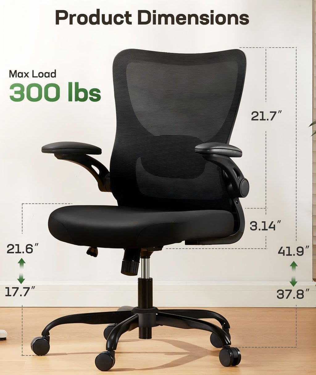 Marsail Ergonomic Office Chair Desk Chair with 3D PU Armrests and Adjustable Lumbar Support Breathable Mesh Chair Executive Rolling Swivel Comfy Task Chair for Home Office Gaming Black