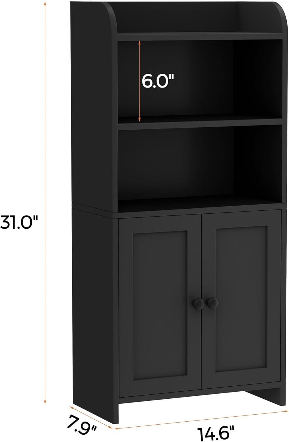 Homhedy Small Bathroom Storage Cabinet, Freestanding Toilet Paper Storage with 2 Doors and Shelves, Bathroom Organizers and Storage for Small Spaces, Laundry Room, 7.9" D x 14.6" W x 31" H, Black