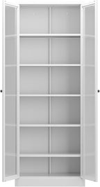 Metal Kitchen Pantry Cabinet - 72" Tall Sideboard Storage Case with Glass Doors & 5 Adjustable Shelves, White Cupboard Storage Hutch Cabinet for Kitchen/Pantry/Bathroom
