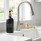 Dish Soap Dispenser for Kitchen, Matte Black Soap Dispenser, Glass Dishes Soap Dispenser with Bamboo Pump, 17 Fl Oz Refillable Liquid Soap Bottle Container, Farmhouse Kitchen Deco