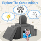 12PCS Modular Kids Play Couch Child Convertible Building Fort Sofa and Cushion DIY Floor Sofa for Playroom Bedroom (Dark Grey)