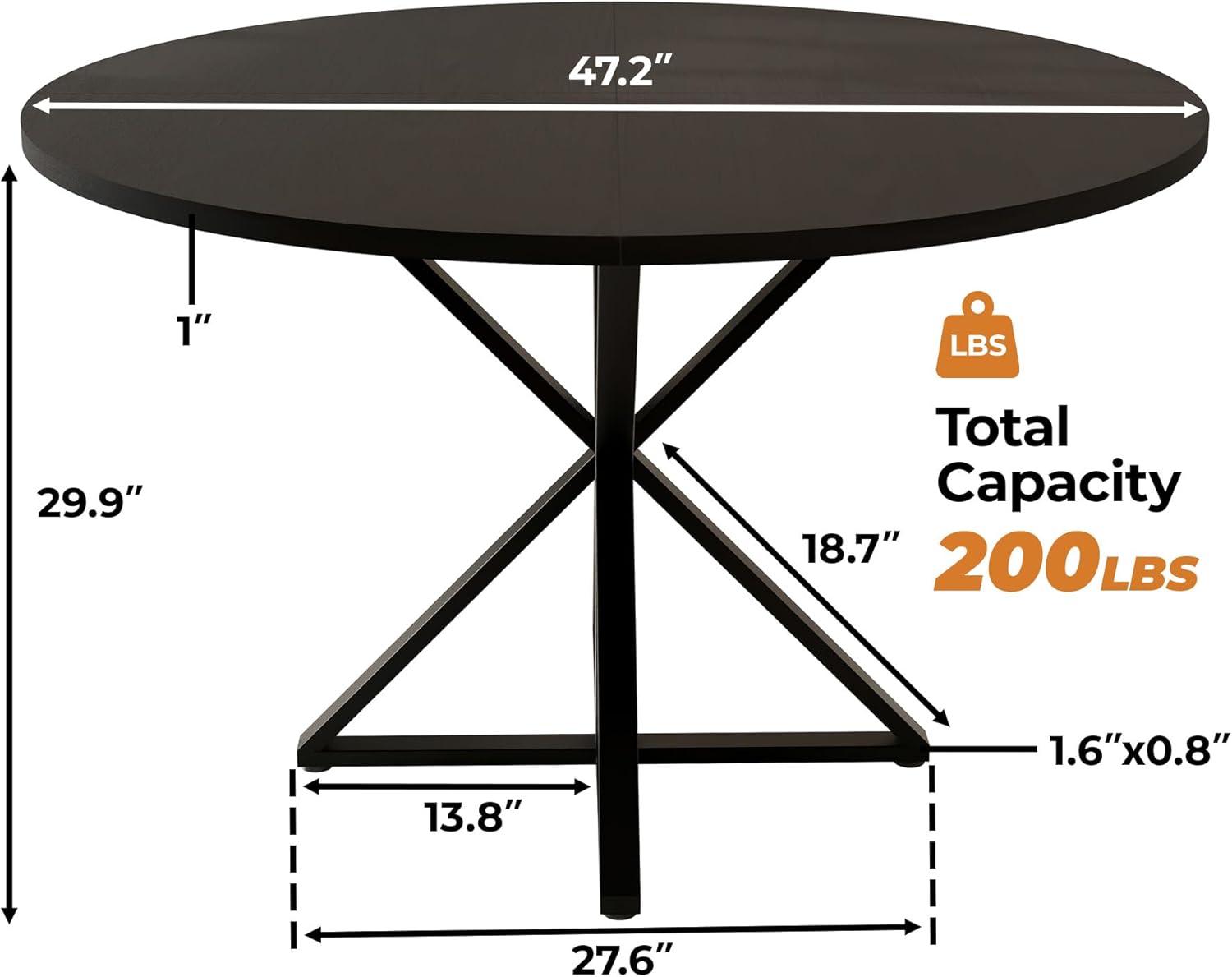 IDEALHOUSE 47 Inch Round Dining Table for 4, Farmhouse Kitchen Table with Metal K-Base, Black Circle Wood Table for Dining Room, Kitchen, Apartment & Living Room (Table Only)