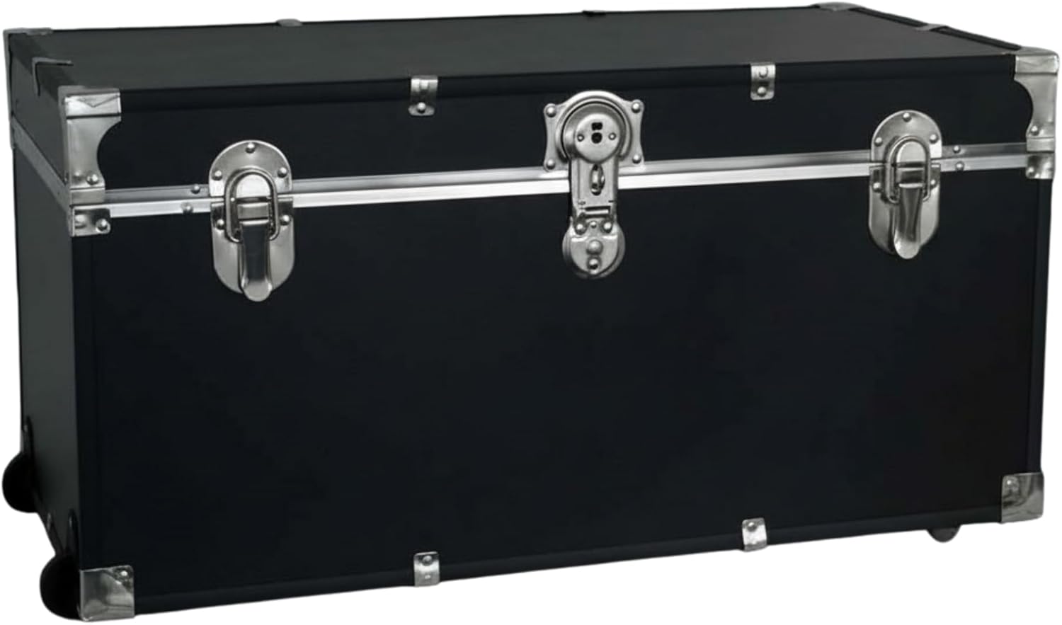 Traveler 31-Inch Rolling Storage Trunk with Durable Wheels and Secure Lock Black Lightweight Box Travel Trunk
