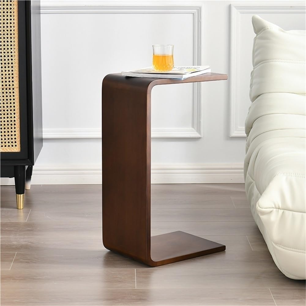 C Shaped End Table - Solid Wood Sofa Side Tables for Living Room & Home Office, Practical Laptop Desk and TV Tray
