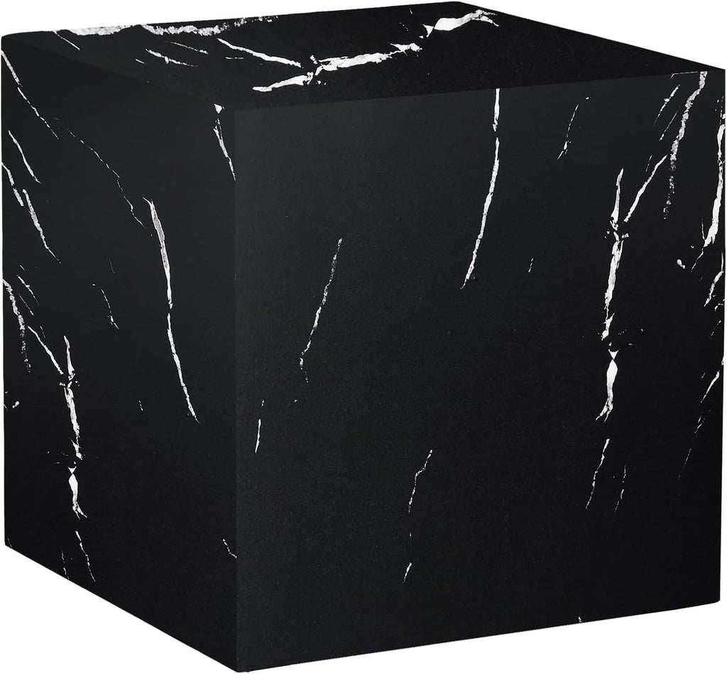 W15.7'' Modern Wood Square Side Table End Table for Living Room, No Assemble, Faux Marble Surface, Marble Black(ø15.7'' x 15.7'')