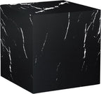 W15.7'' Modern Wood Square Side Table End Table for Living Room, No Assemble, Faux Marble Surface, Marble Black(ø15.7'' x 15.7'')