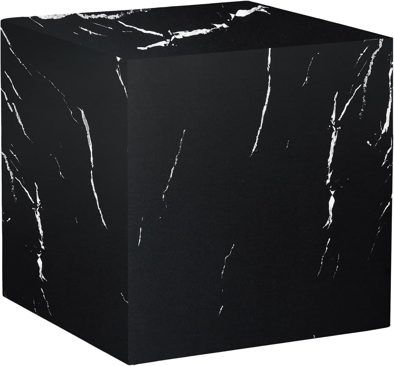 W15.7'' Modern Wood Square Side Table End Table for Living Room, No Assemble, Faux Marble Surface, Marble Black(ø15.7'' x 15.7'')