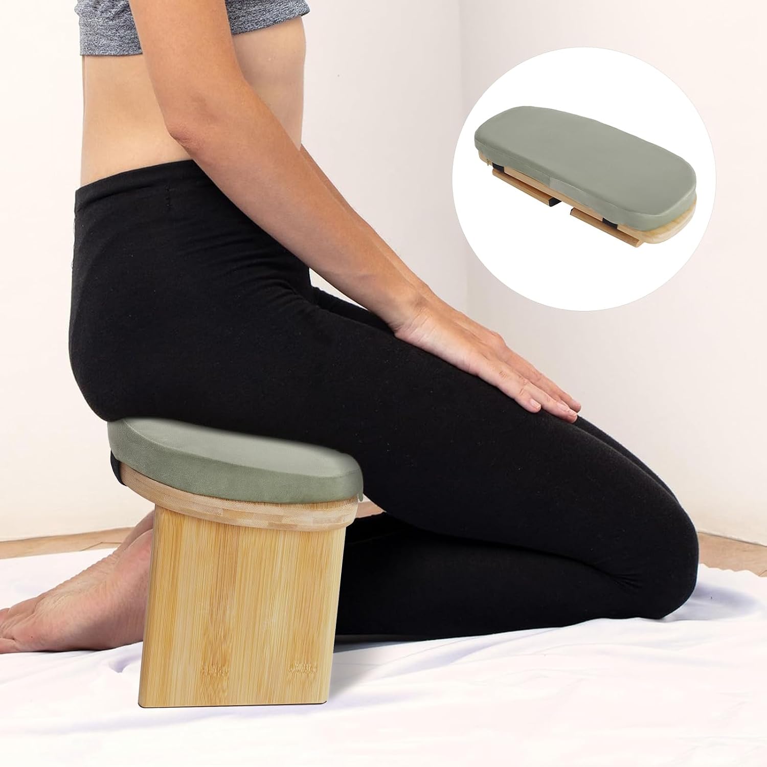 DKSLALALI Meditation Bench, Foldable Ergonomic Bamboo Kneeling Chair with Meditation Extra Soft Cushion Portable Comfortable Meditation Stool Bench for Prayer Kneeler Travel & Yoga