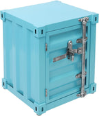 Side Table, Industrial Wind Container Cabinet Iron Bedside Table Creative Vintage Container Design Cabinet with Combination Lock for Bedroom, Living Room, Garage, Bar (Blue)
