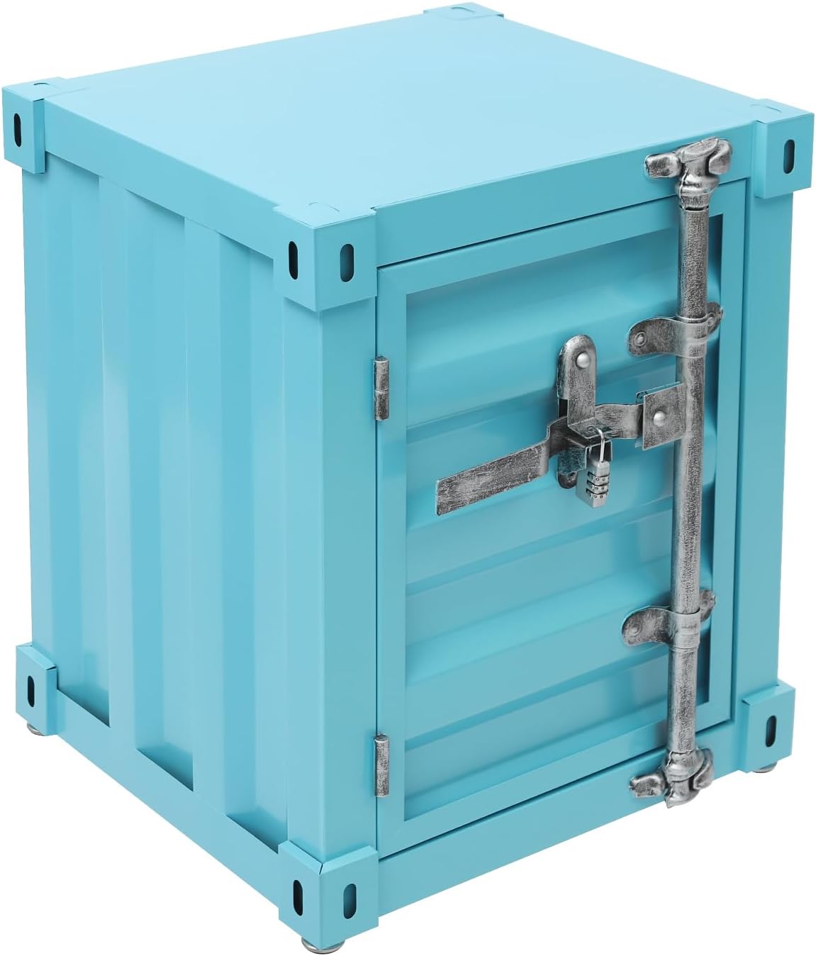 Side Table, Industrial Wind Container Cabinet Iron Bedside Table Creative Vintage Container Design Cabinet with Combination Lock for Bedroom, Living Room, Garage, Bar (Blue)