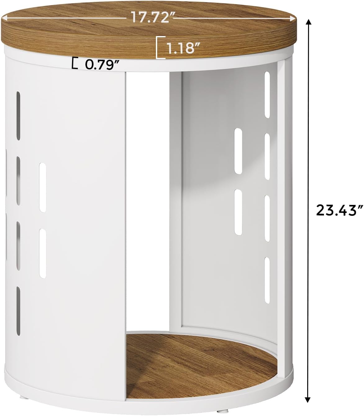 Rustic Round End Table, 2-Tier Side Table with Storage Shelf, Small Nightstand for Living Room and Small Spaces, White Metal Frame (Light Brown, Set of 2)