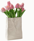 Relexome Paper Bag Vase Crinkle Wide Ceramic Flower Vase Cream White Boho Wabi-Sabi Vases, Cute Home Office Living Room Decor Aesthetic Unique Bookshelf Decorative, Bouquet Gifts for Women Girl 8 Inch
