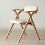 Mid Century Leather Dining Chair with Armrests and Padded Seat Wooden Frame for Living Room Kitchen Office(Blanc)