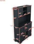 Coffee Bar Cabinet with Storage, 9-Grid Wine Rack & Drawers, Farmhouse Kitchen Buffet with Glass Hooks for Dining Room, Living Room, Kitchen (Blue, 73")