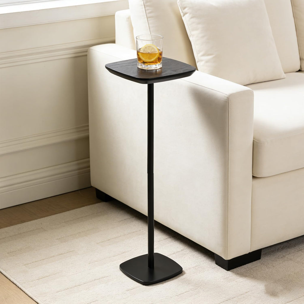 Pedestal Side Table, Small Drink Tables Pedestal Stand, Black Square Mini End Table, Cocktail Martini Coffee Tables, Tiny Side Table for Living Room,Small Spaces,Sofa,Couch