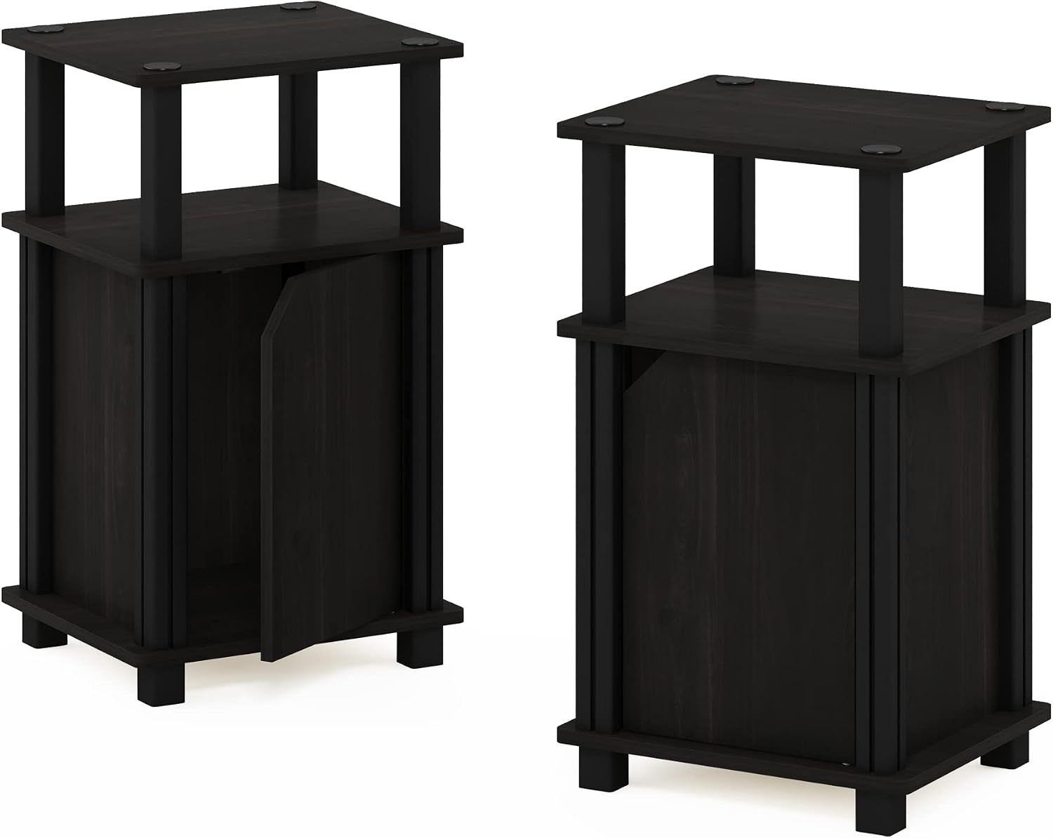 JUST Side Table Set of 2, 3-Tier Modern Square End Table with Door Cabinet, Night Stand, Bedside Table with Open Shelf, Easy Assembly, for Living Room, Bedroom, Espresso