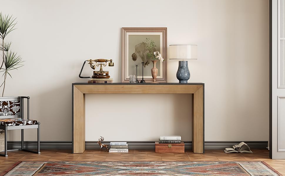Fireplace Console Table for Living Room: 65-Inch Elegant Entryway Table - 220 lbs Weight Capacity with Wood Veneer Top for Hallway & Foyer Decor