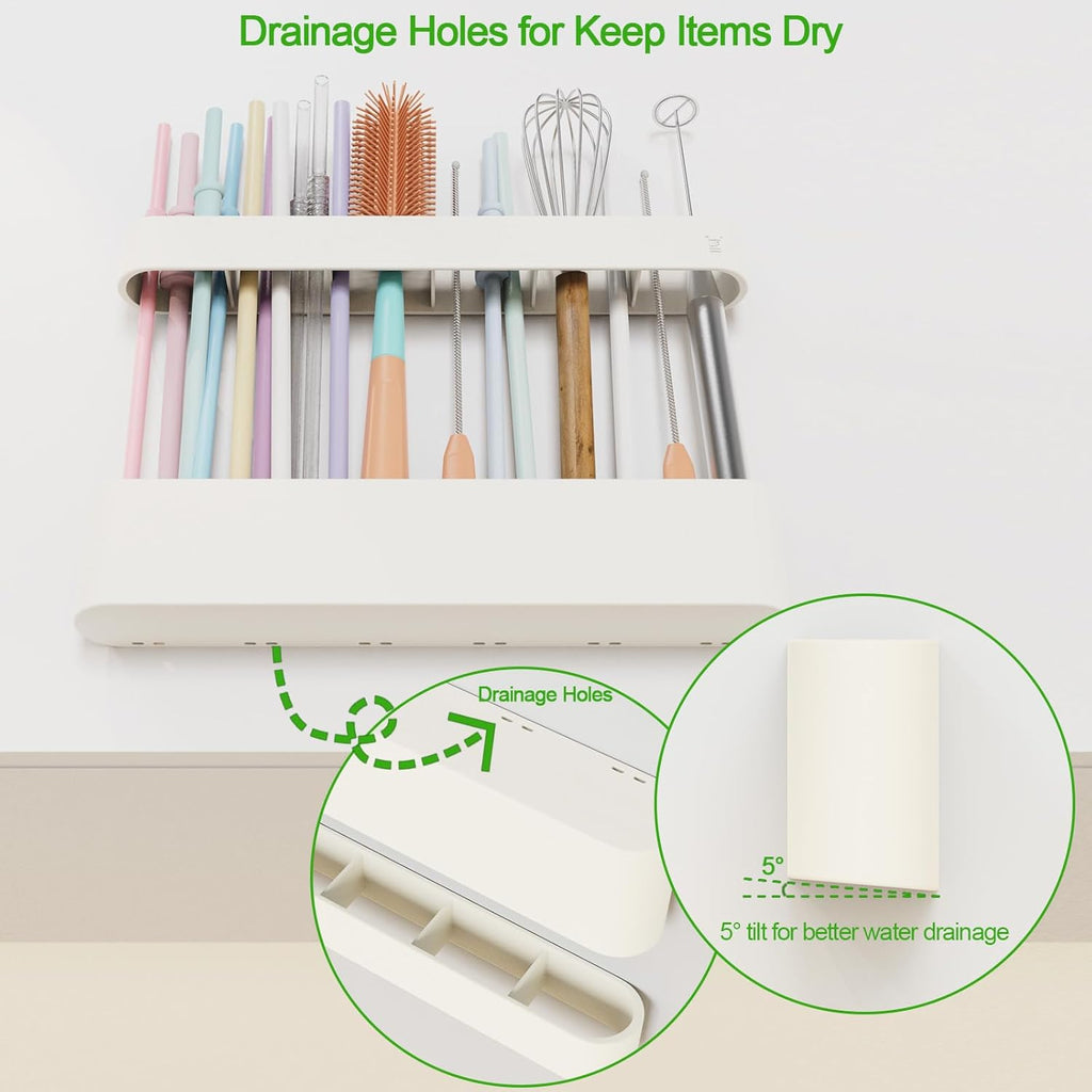 Straw Holder for Cabinet Door, Silicone Straw Organizer for Cabinet Door, Kitchen Cabinet Organizer Reusable Straws Dispenser for Home Kitchen Accessories (White)