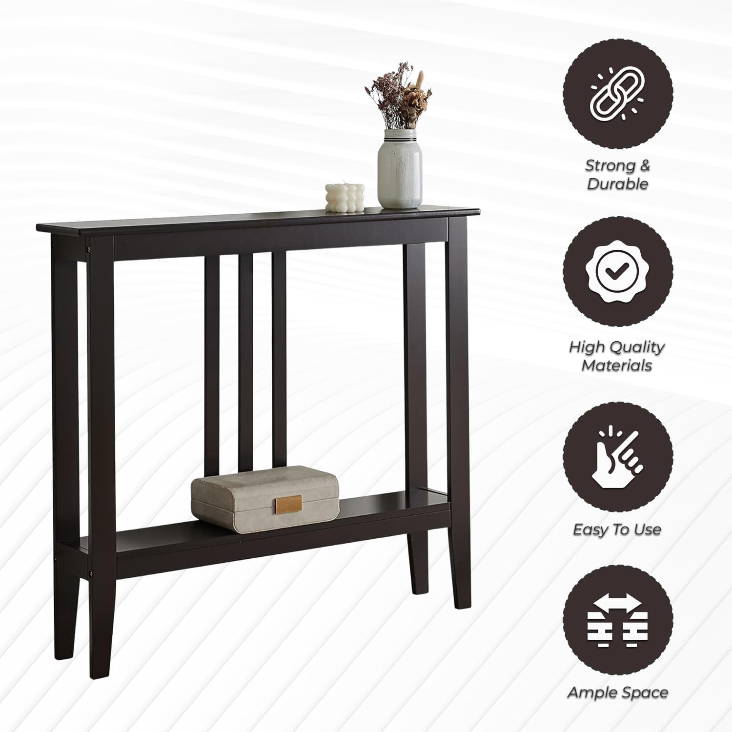 Kings Brand Furniture Narrow Console Table with Storage – Rectangular Entryway & Behind Sofa Table, Wood Accent Hallway Table for Foyer or Living Room, Espresso