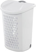 Wheeled Laundry Hamper, Plastic, 2 Bushel Capacity, Retractable Handle, Flip-Top Lid, Portable, for Apartments and Dorm Rooms