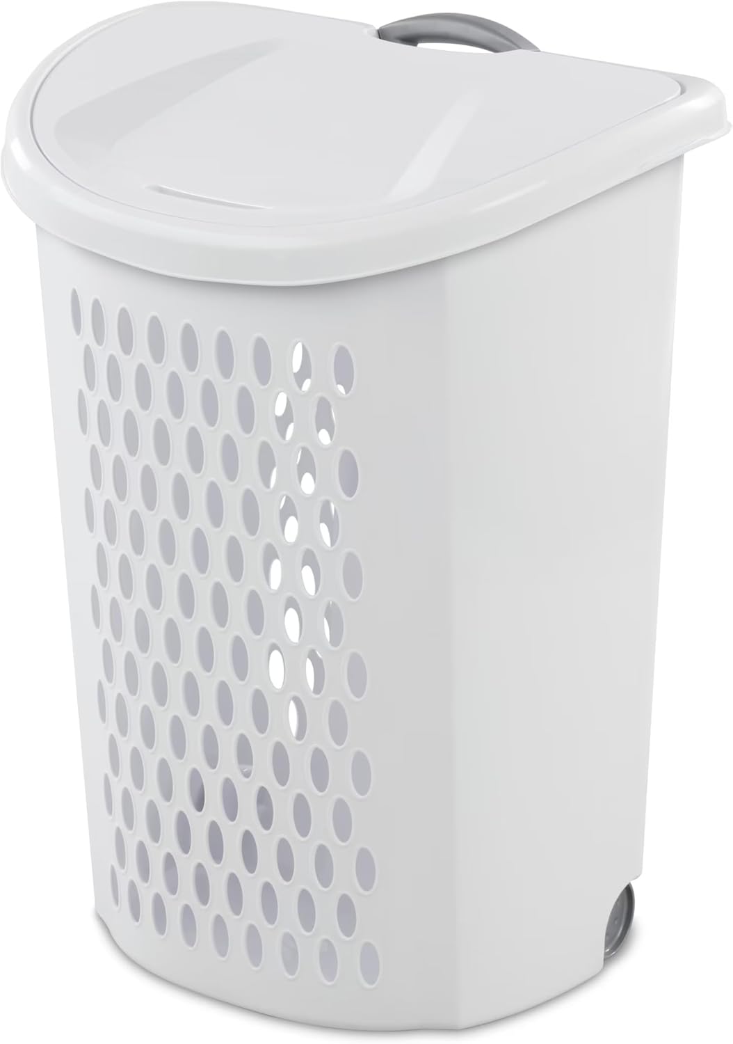Wheeled Laundry Hamper, Plastic, 2 Bushel Capacity, Retractable Handle, Flip-Top Lid, Portable, for Apartments and Dorm Rooms