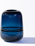 Relexome Blue Glass Flower Vase for Centerpieces Flowers 6.7 Inch Round Modern Glass Bud Vase Decorative Vases for Home Decor, Living Room, Dining Table, Entryway, Shelf, Office