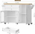 FINETONES Kitchen Island with Storage, Rolling Kitchen Island on Wheels with Wood Drop Leaf Countertop, Island Table Bar Cart with Spice Towel Rack Portable Kitchen Table Kitchen Carts on Wheels