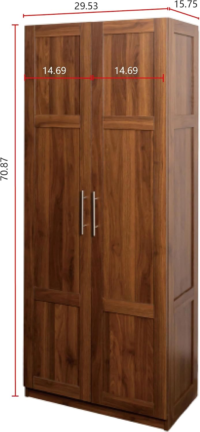 70.87'' Tall White Pantry Cabinet with 2 Doors 3 Adjustable Shelves Kitchen Storage Cupboard for Kitchen Dining Room Living Room, Walnut