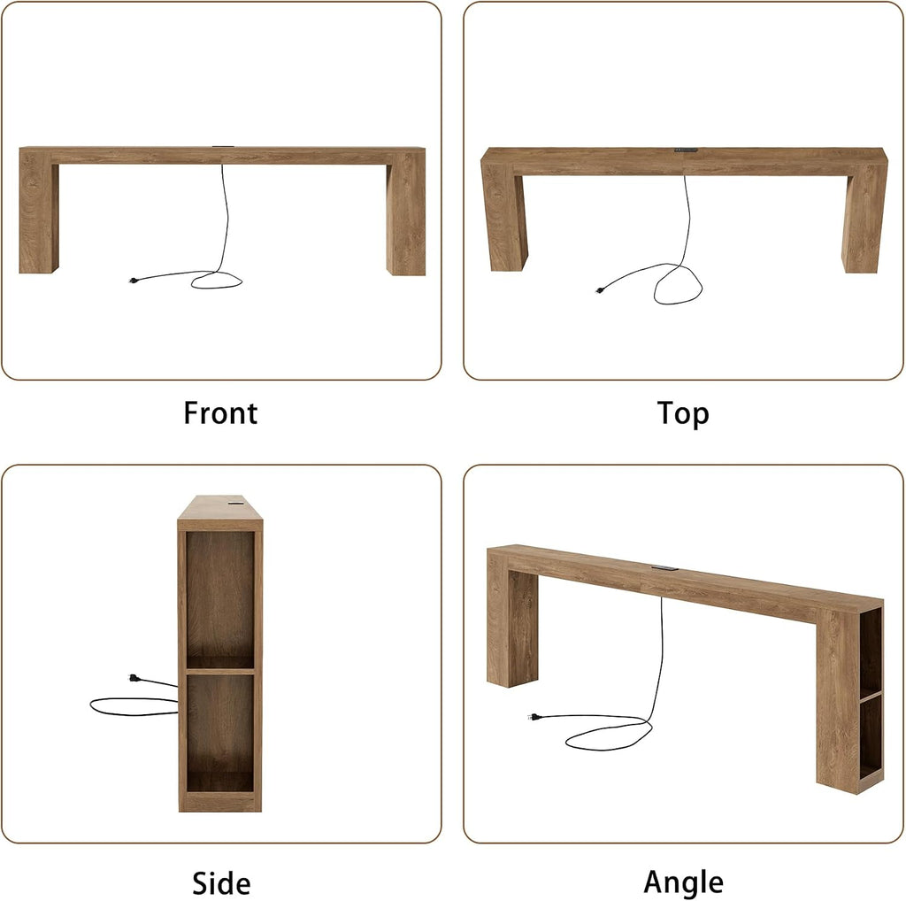 Epecoya 94.5-Inch Extra Long Console Table with USB Outlet & Storage, Narrow Sofa Behind Couch Table with Charging Station, Farmhouse Wood Entryway Table for Hallway Foyer Living Room, Oak Brown