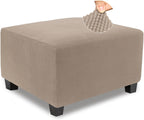 NeColorLife Stretch Ottoman Cover Square Soft Knitted Jacquard Washable Thick Storage Foot Stool Cover for Square and Rectangle Ottomans Khaki Large