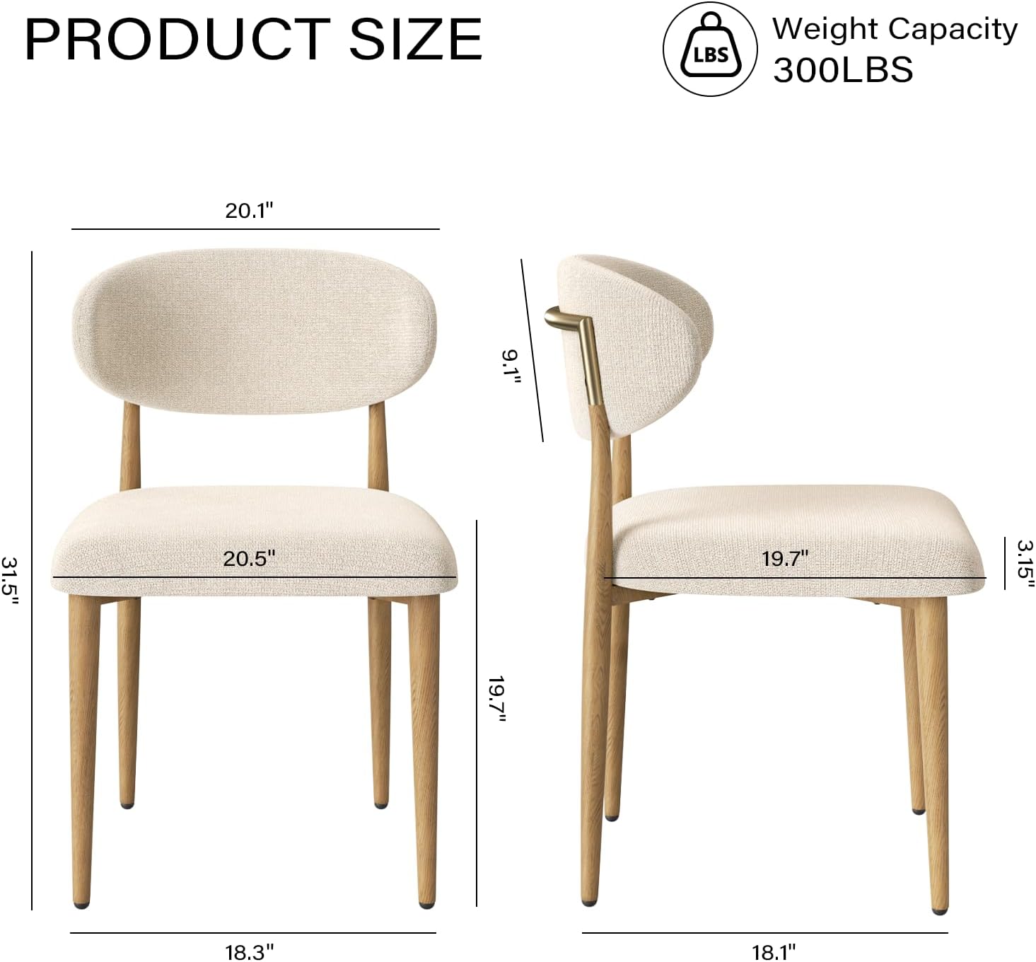 300LBS Dining Chairs Set of 4,Metal Kitchen Chairs,Modern Fabric Upholstered Dining Room Chairs with Ergonomic Curved Backrest for Kitchen Dining Room,Beige