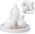 6 Pieces Ceramic Vase Set for Table Centerpieces Decor Include Wood Chain Link Bead Garland Boho Rustic Serving Tray for Home Table Living Room Dining Decoration(White)