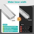 10-Pack 6.6ft/2Meter Silver Recessed LED Aluminum Channel for LED Strip Lights Diffuser Channel with Milky Cover End Caps and Mounting Clips, Flush Mounted LED Track for Ceiling Under Cabinet Closet.