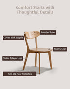 Solid Wood Dining Chairs Set of 6, Curved Back Wooden Dining Room Chairs, Armless Kitchen Chairs for Dining Room, Oak Side Chairs for Everyday Use