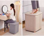 Storage Ottoman with Linen Removable Cover,Square Foot Rest Stool Hinged Lid Upholstered Padded Seat for Living Room Bedroom,Home Decor Ottoman (Green,Large)