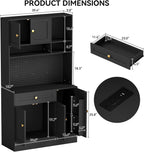 ELECWISH 71” Tall Pantry Cabinet with LED & Pegboard, Kitchen Pantry Storage Cabinet with Charging Station, 5 Hooks and Adjustable Shelf, Large Kitchen Hutch Coffee Bar for Dining Room, Black
