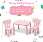 HONEY JOY Kids Table and Chair Set, Plastic Children Activity Table and 2 Chairs for Art Craft, Easy-Clean Tabletop, 3-Piece Toddler Furniture Set for Daycare Playroom, Gift for Boys Girls(Pink)